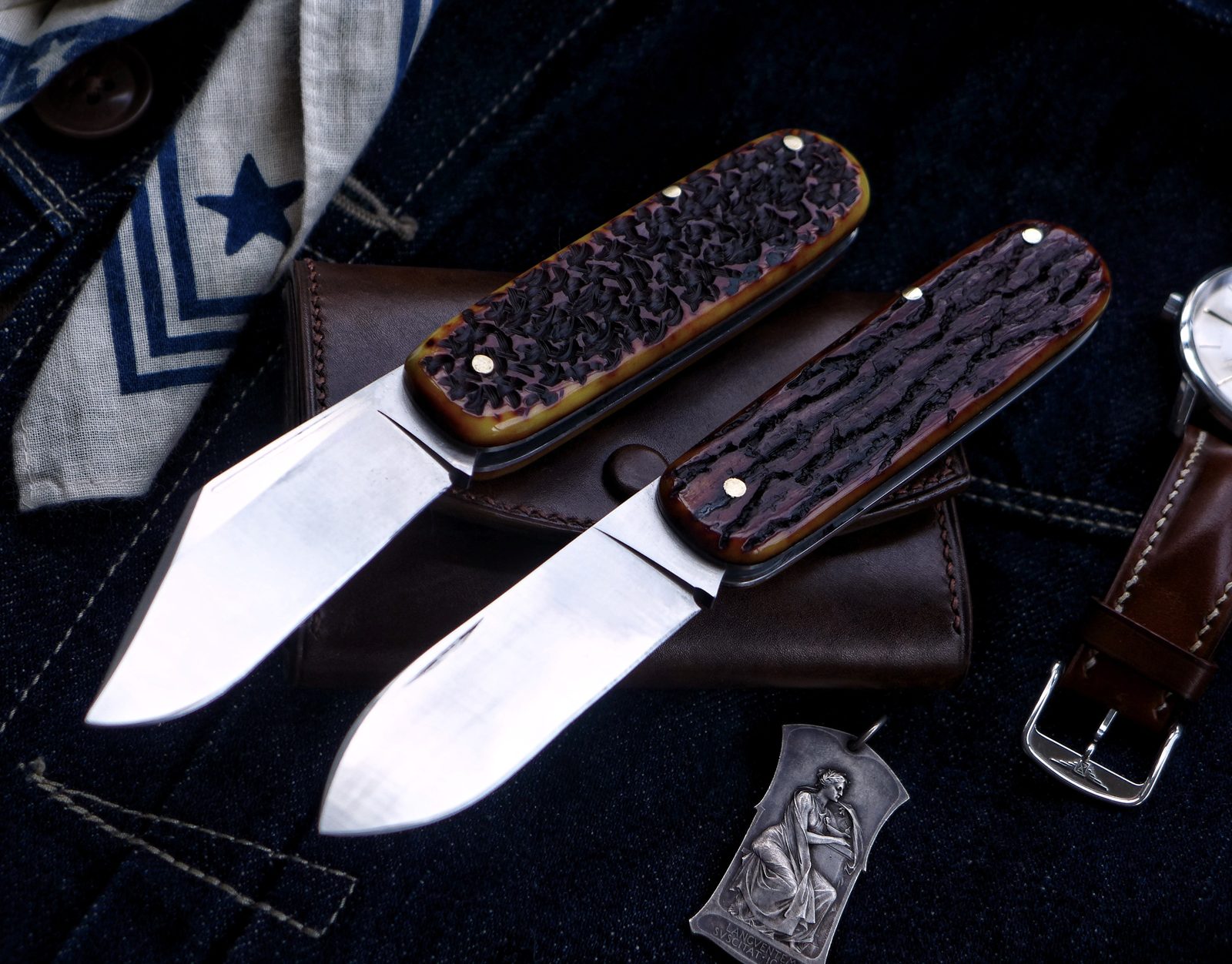 La Jolla series slipjoint knife with sambar stag handle, blade open