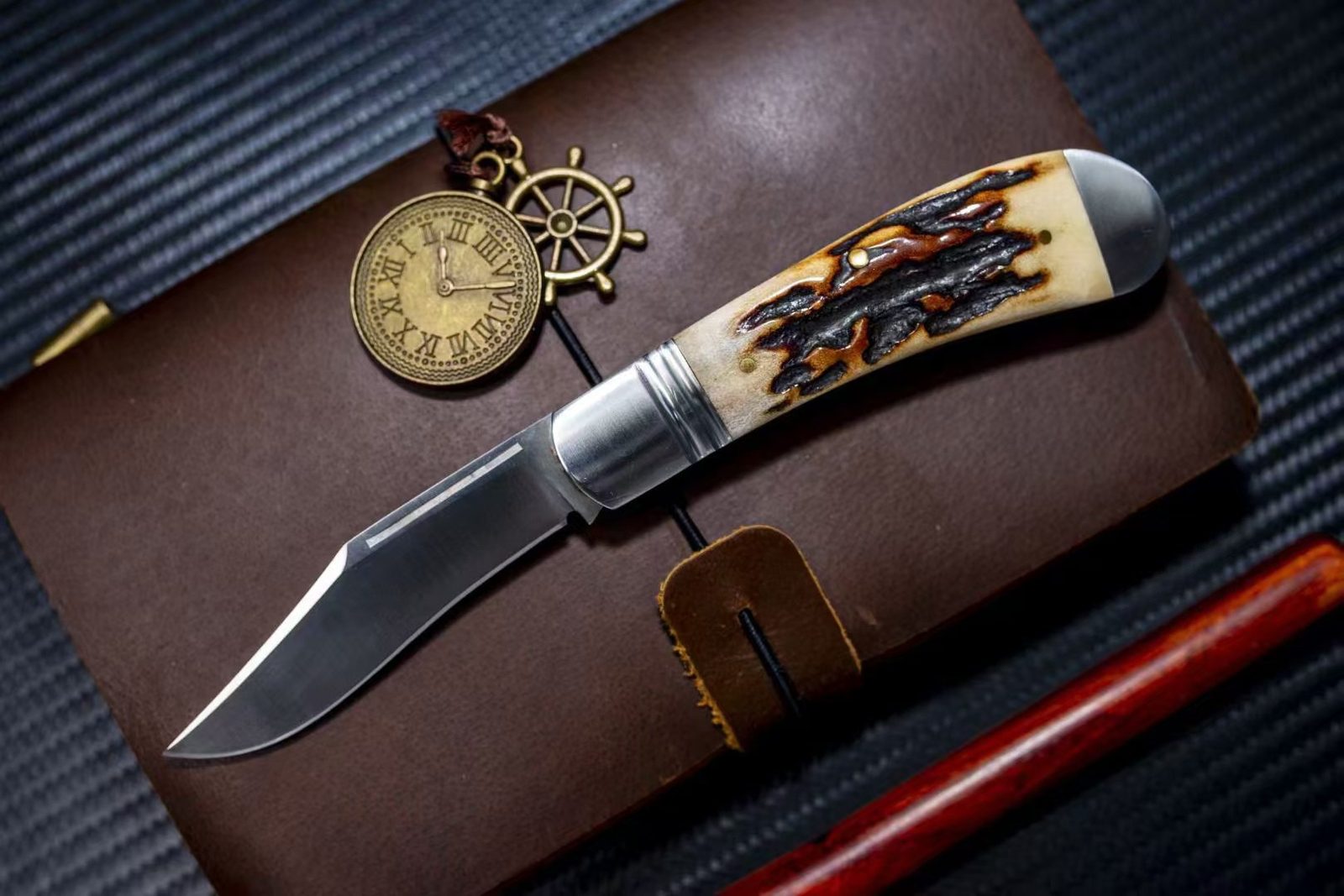 La Jolla Series hand-forged slipjoint knife with sambar stag handle